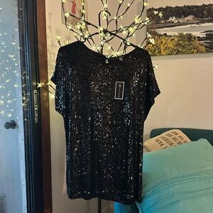 NWT Cable & Gauge Black Sequined Sleeveless Blouse